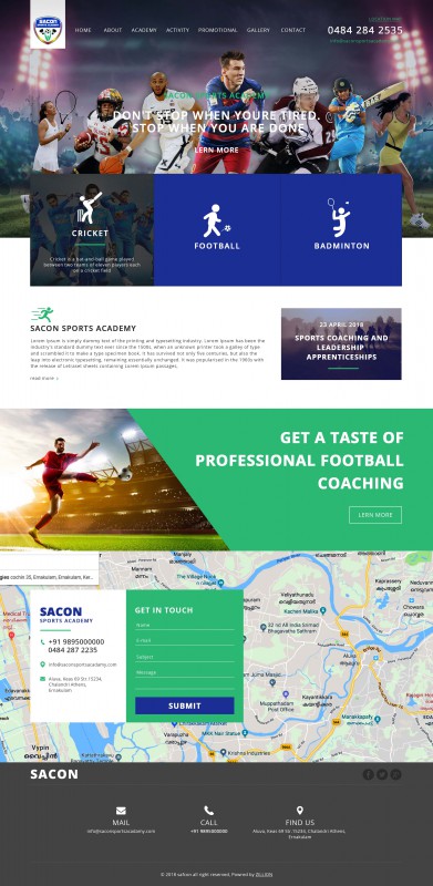 Zillion Info Solution static websites Sacon Sports Academy